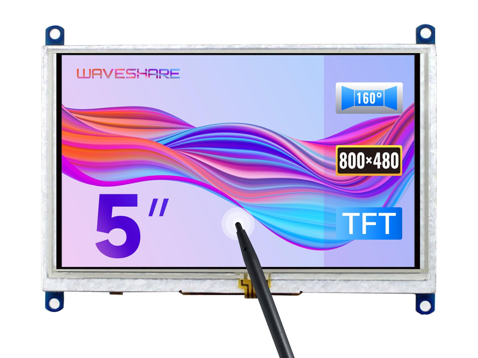 Waveshare 5 inch Resistive Touch Screen LCD(B) 800 * 480 High Resolution HDMI USB Interface For Raspberry Pi 4/3 Model B/3B+/BB BLACK/Banana Pi Work as Computer Monitor for Windows 10/8.1/8/7