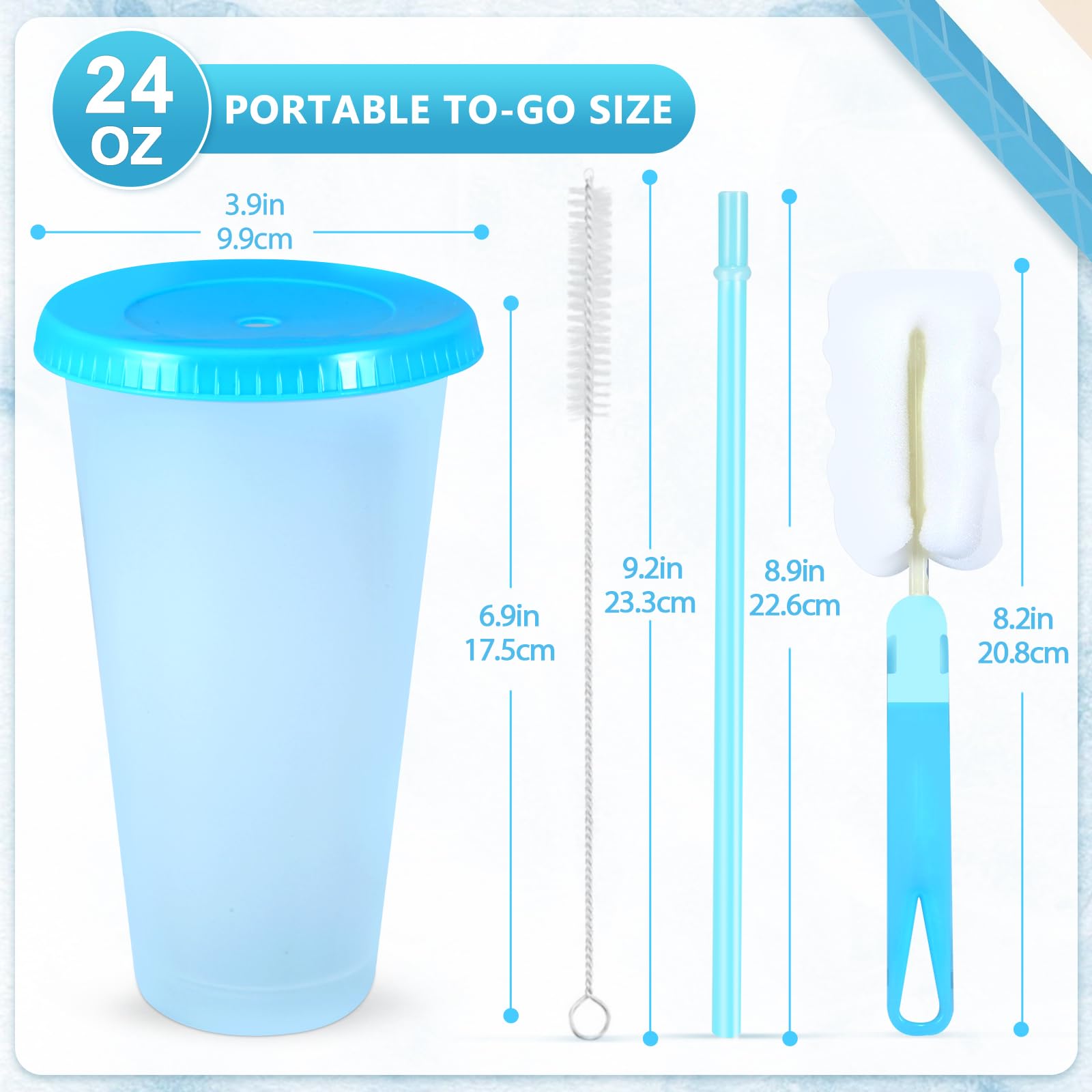 6 Stück Plastikbecher Trinkbecher Becher mit Deckel & Strohhalm Abdeckung - 710ml Mehrweg Tasse Farbwechselbecher Kaffeebecher to go Becher für Eiskaffee Kaltes Trinken Smoothie (mit Stroh Abdeckung) 5