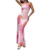 Milumia Women's Halter Floral Bodycon Dress Summer Vacation Sleeveless Party Cocktail Maxi Dresses