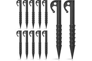 LYASILGC 12 Pack Plastic Tent Stakes,5.7 inches, Ideal for Sand, Camping, Backpacking, Beach, Garden, and Lawn use. Durable, Rust-Resistant, and Reliable Support.(Black)