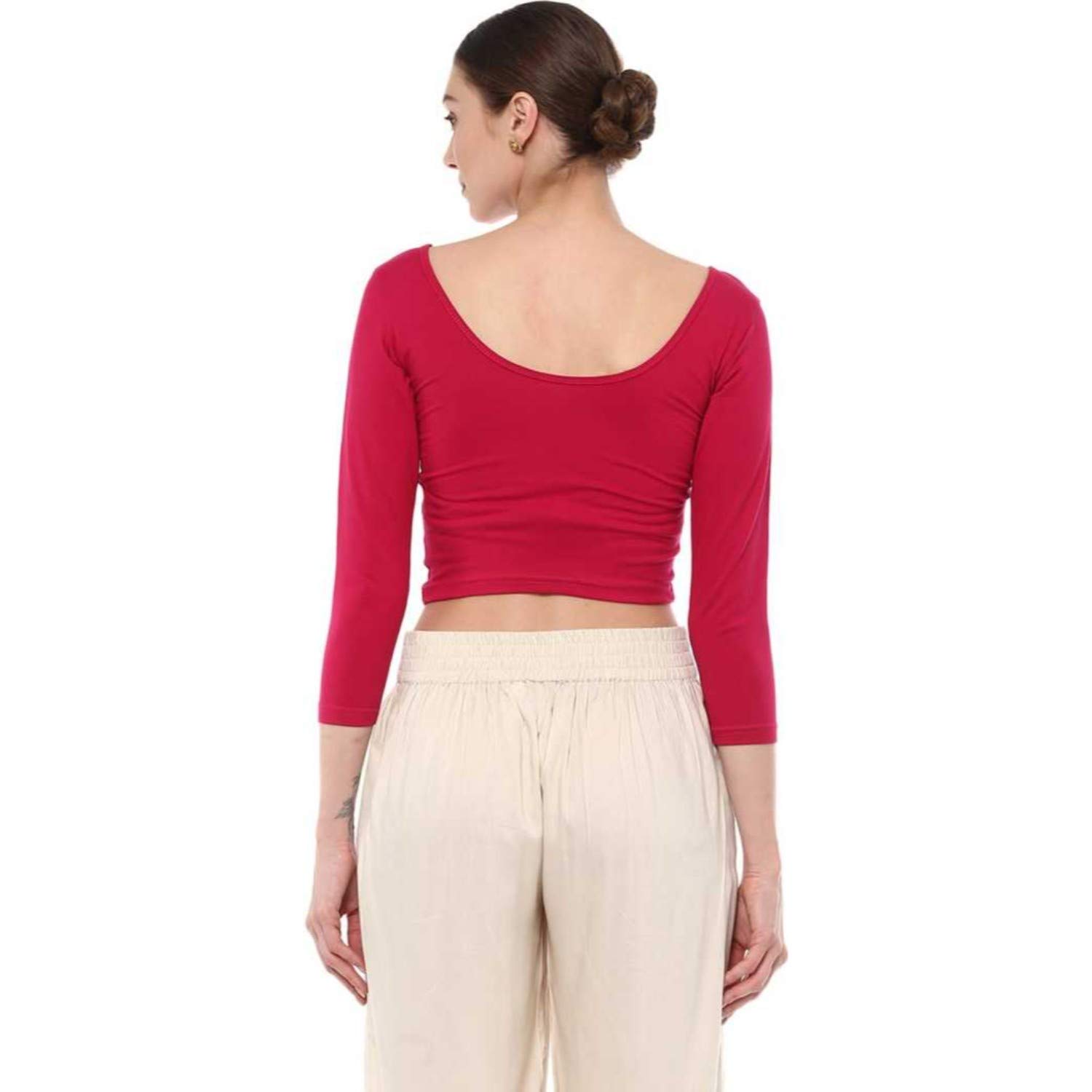 fressia fabrics women's stretchable readymade saree blouse crop top choli pack of 3