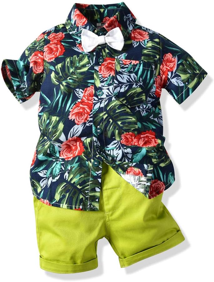 Moyikiss Studio Summer Fashion Little Boys Gentleman Casual Outfit Sets Short Sleeve Printed Shirt+Shorts 2Pcs