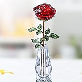 HDCRYSTALGIFTS 10'' Red Crystal Rose Figurine - Rose Flower Gifts for Women Crystal Glass Valentines Figurines Collectible Ornaments for Valentine’s Day Wedding Home Table Centerpiece