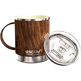 asobu Ultimate Stainless Steel Ceramic Inner Coating Coffee Mug with Double Walled Copper Lining Insulation, 12 Ounces -(Wood)