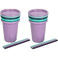 The First Years GreenGrown Reusable Spill-Proof Straw Cups – Toddler Straw Cup – 6 Pack – Purple/Teal