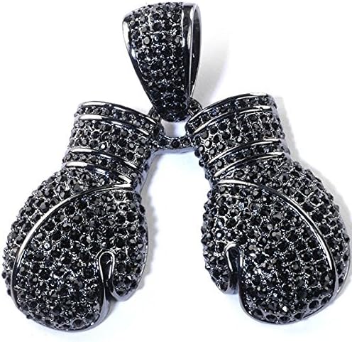Black Plated Hip Hop Crystals Blackout Micro Pave Mens Fighting Gloves Pendant