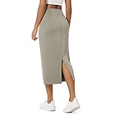ODODOS Modal Soft Midi Skirt for Women Back Slit High Waist Casual Long Pencil Skirts with Pockets