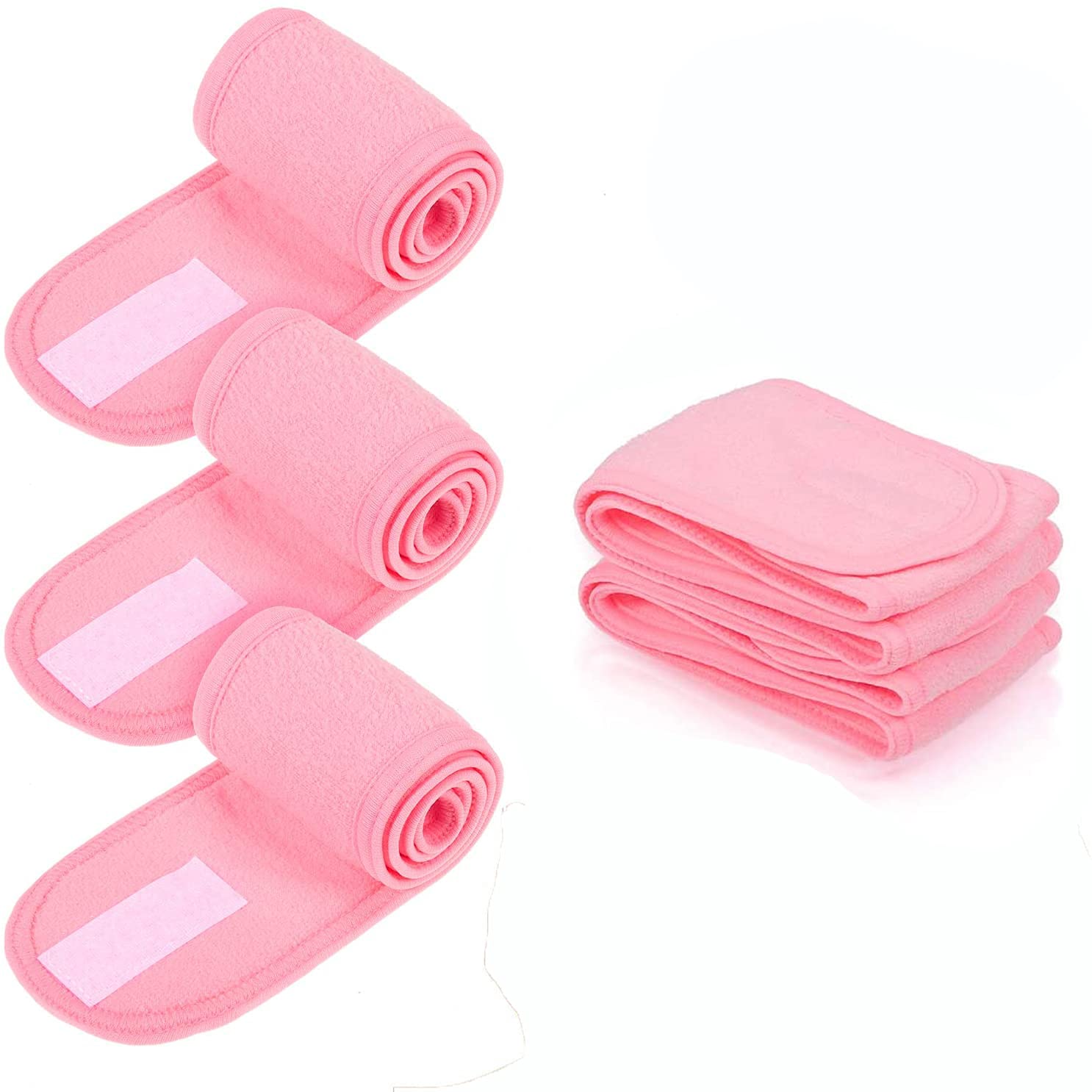 Spa Facial Headband Make Up Wrap Hair Band Adjustable Towel Face Washing Terry Cloth Headbands for Washing Face Bath Skincare Sport Yoga Shower 4 Pieces - Pink