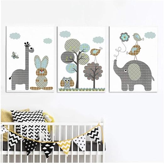 Juabc Giraffe Elefant Kaninchen Eule Wandkunst Leinwand Malerei Nordic Poster Und Drucke Tier Wandbild Kinder Baby Kinderzimmer Dekor 50x70cmx3 Kein Rahmen Amazon De Kuche Haushalt