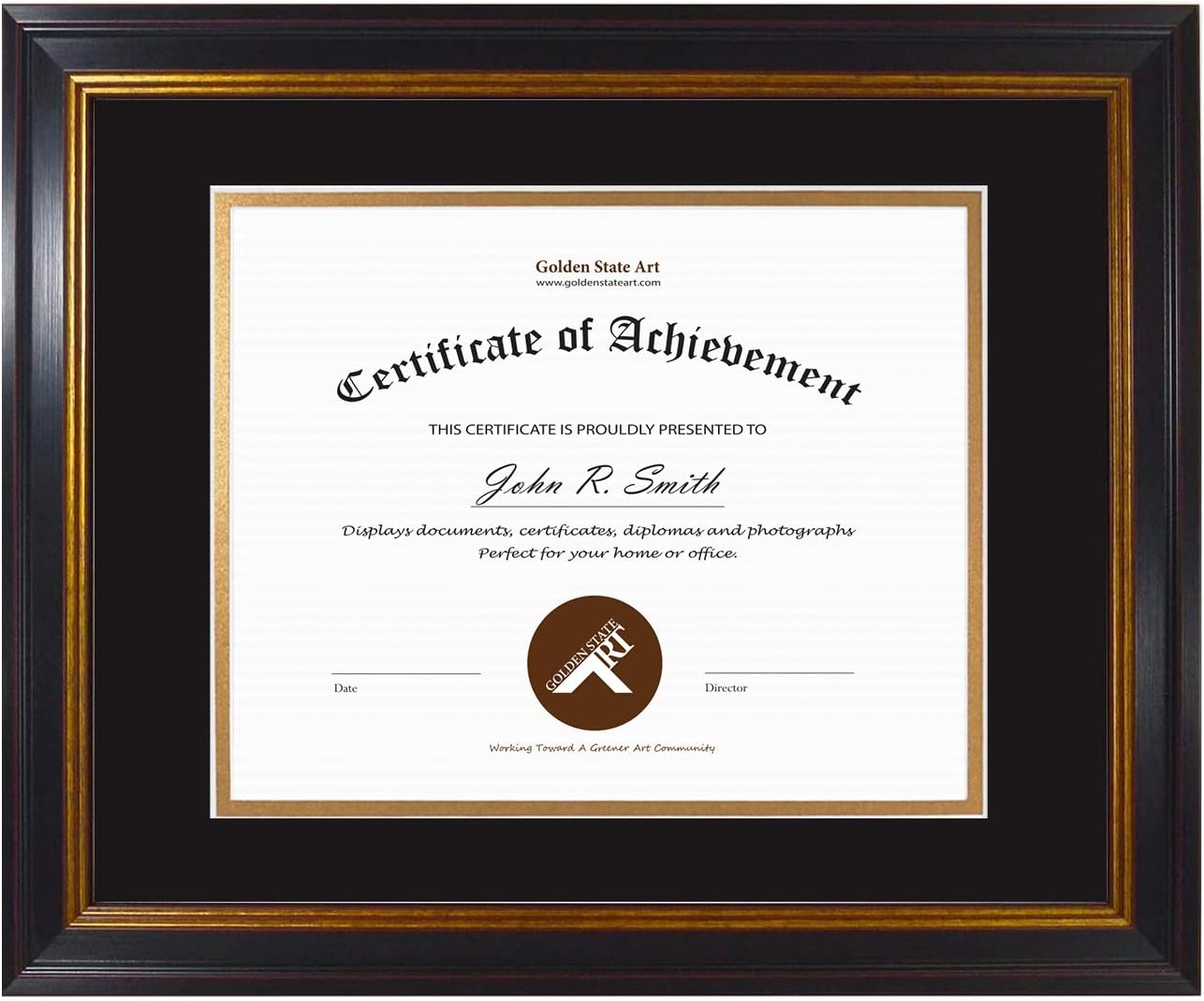 Photo Albums, Frames & Accessories - Golden State Art, 11x14 Black Gold & Burgundy Color Document Frame for 8x10 Diploma/Certificate/Picture, Includes Double Mat and Real Glass (Black Over Gold Double Mat, 1-Pack)