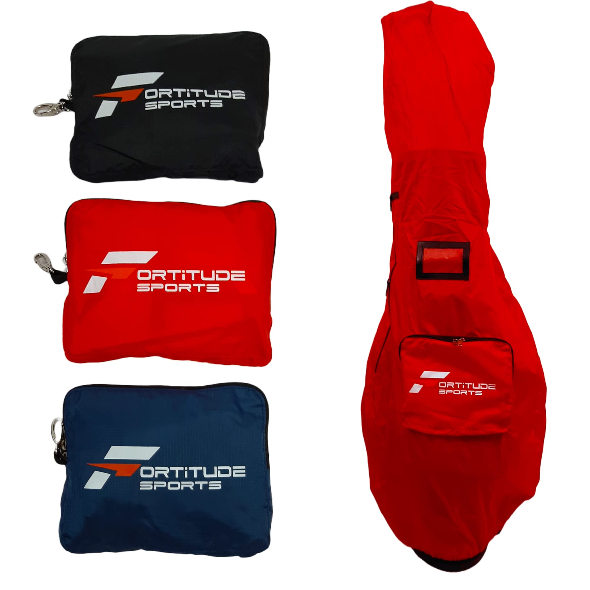 Fortitude Sports Golf Bag Rain Cover | Waterproof Golf Bag Cover Foldable Into Pouch | Portable Golf Bag Rain Hood | Waterproof Bag Cover Golf Accessories Golf Bag Hood (Red)