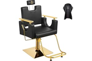 LUXMARS Barber Chair Salon Chair Hydraulic, Adjustable Height, 360 Degrees Rolling Swivel Barber Chairs for Barbershop Hair Salon (Black)