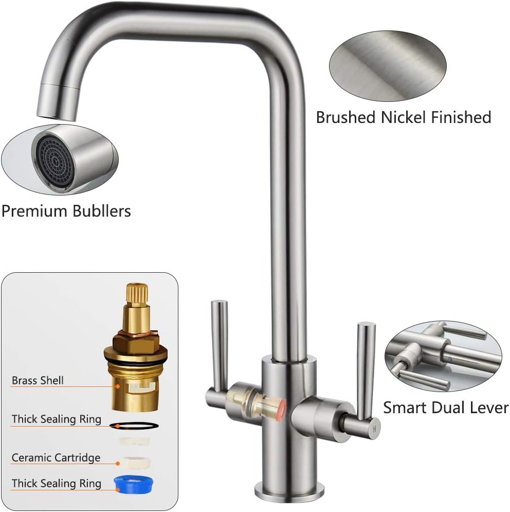 Luckyhome Kitchen Sink Mixer Tap, with Swivel Spout, Easy-Fit, Standard UK Fitting,Brushed Nickel, Black - Image 4