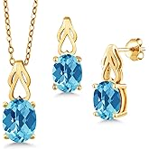 Gem Stone King Gemstone Birthstone Pendant and Earrings Jewelry Set for Women | 18K Yellow Gold Plated Silver | Oval 9X7MM | 18 Inch Chain | Fine Jewelry Gifts