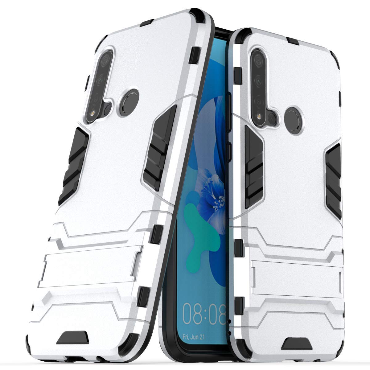 MaiJin Case for Huawei P20 Lite (2019) / Nova 5i (6.4 inch) 2 in 1 Shockproof with Kickstand Feature Hybrid Dual Layer Armor Defender Protective Cover (Silver)