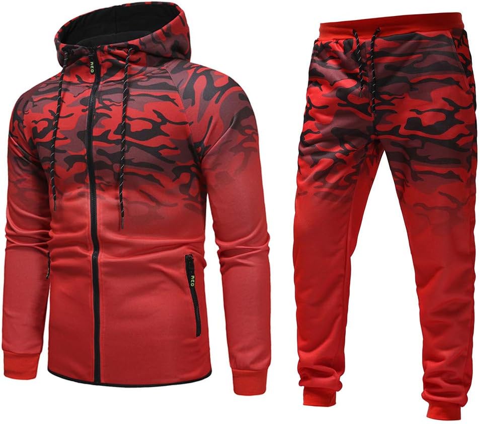 Camo Tracksuit Men Gym Full Jogging Bottoms Hoodie Top Set Joggers 2 Piece Track Suit Bottoms Outfit