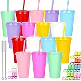 Alohastarttg Plastic Cups Reusable, 24 Oz Tumblers with Lids and Straws, Reusable Drink Cups in Bulk, for Travel and Iced Coffee,Cold Drink, 16 Pack(16, Rainbow)