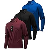 ZITY 3 Pack Long Sleeve Polo Shirts for Men with Pocket Moisture Wicking Outdoor Workwear Office Casual Collared Shirts Fall