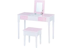 Fantasy Fields Teamson Kids Twinkle Star Kate Kids Vanity Set with Drawer and Mirror, Pink/White