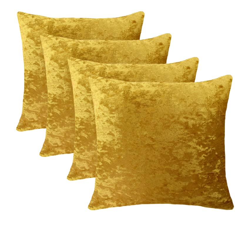 RKAAS HOME Super Soft Decorative Luxurious Crushed Ice Velvet Square Cushion Cover for Living Room Sofa Couch Bed 45cm x 45cm 18x18 Inches (Pack of 4 - Gold) — image 1