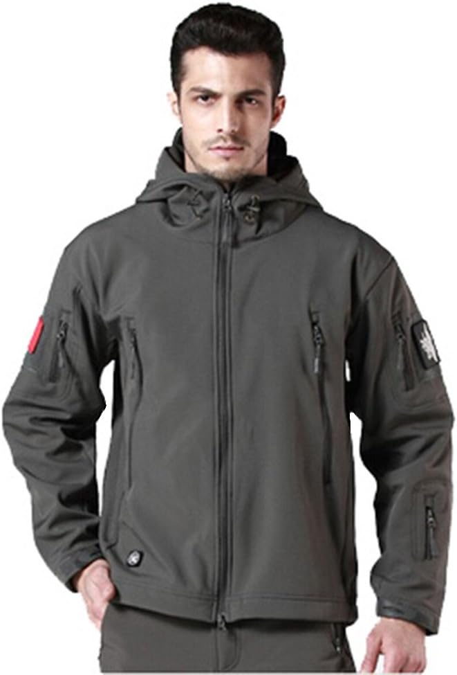 Jinmen Men's Shark Skin Soft Shell Outdoor Waterproof Camo Hooded Tactical Jacket