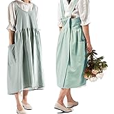 NEWGEM Cotton Linen Cross Back Apron for Women with Pockets for Cooking Gardening Turquoise without Waist Ties