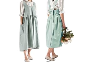 NEWGEM Cotton Linen Cross Back Apron for Women with Pockets for Cooking Gardening Turquoise without Waist Ties
