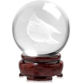 LITIALLY 2.4inch (60mm) 3D Cardinal Bird Crystal Ball with Decorative Wooden Stand for Home Decorative Ball, Paperweight. 2023 Version Gift for Bird Lovers, Grandma, Children