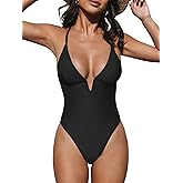 CUPSHE Women Swimsuit One Piece Bathing Suit Deep V Neck Crisscross Back Adjustable Strap