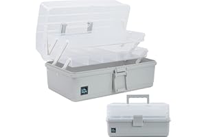 Creahaus 13 inch Art Craft Organizer Storage Box with 3 Layers, Multifunctional Plastic Tool Box with Handle for Sewing, Makeup, Medicine, Nail, Hair Accessories for Kids