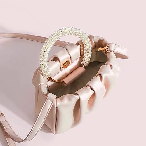Beatfull Evening Purse Women Small Pearl Handbags Soft Leather Ruched Bag  Wedding Bridal Clutch Party Prom Cro