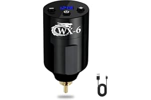 Dragoart New WX-6 Tattoo Power Supply 4-12v Tattoo Battery 1,300mAh Rechargeable USB LED Digital Screen, Lightweight for Tattoo Machine Tattoo Pen Wireless Tattoo Gun PMU Machine (RCA,Black)