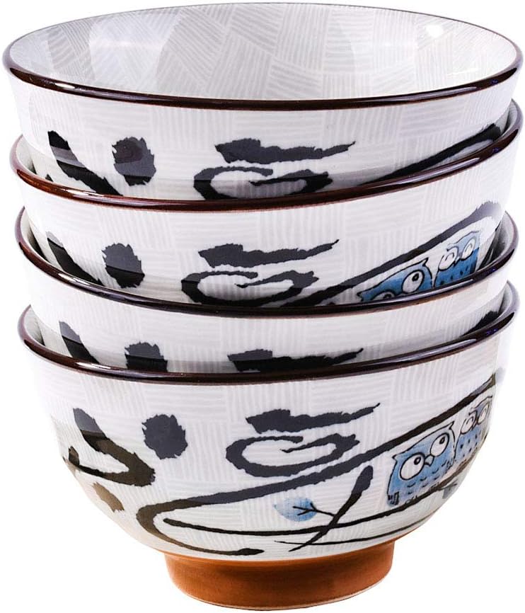  | Japanese Rice Bowls set of 4, Ceramic Rice bowls for Rice Soup, 4.5'' Rice Bowls (Blue): Rice Bowls