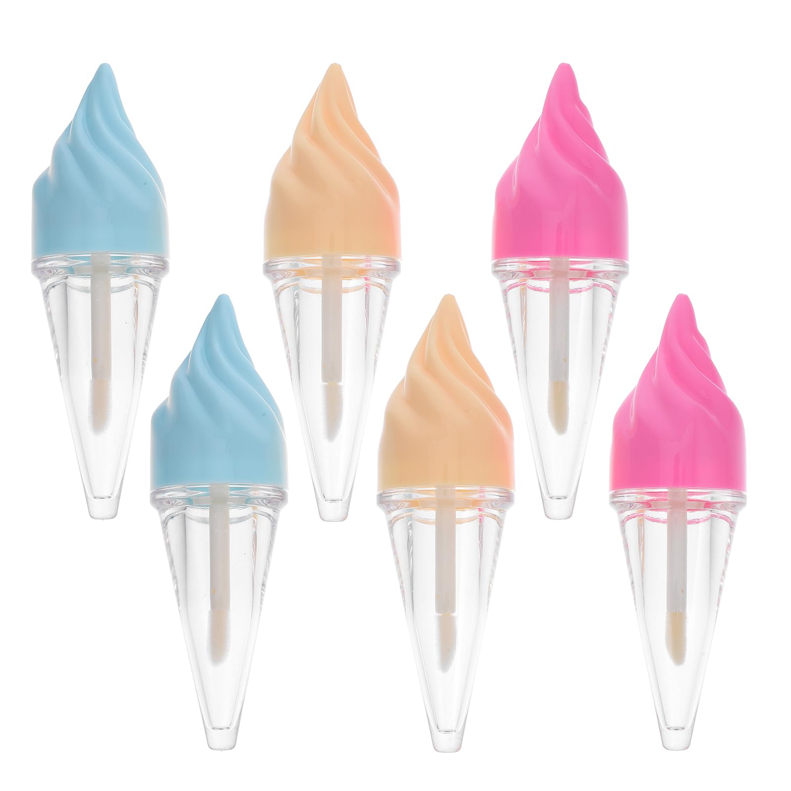 FRCOLOR 6Pcs Cute Ice Cream Shaped Lip Gloss Tubes with Applicator Wands Refillable Clear Lip Balm Containers for Women Girls DIY