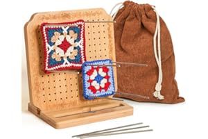 ArcNascency 7.5-Inch Bamboo Crochet Blocking Board with 10 304 Stainless Steel Pegs, Velvet Drawstring Bag & Non-Slip Base – No Rust, Ideal for Crochet Projects & Granny Squares