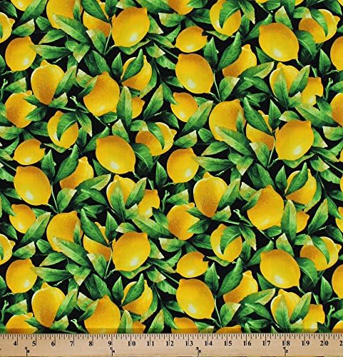 Cotton Fresh Squeezed Lemons Leaves Fruit Cotton Fabric Print by the Yard 8390-12
