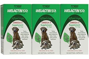 NUTRAMAX LABORATORIES Nutramax Welactin Omega-3 Fish Oil Skin and Coat Health Supplement Liquid for Dogs - 3 Pack, 360 Total Softgels