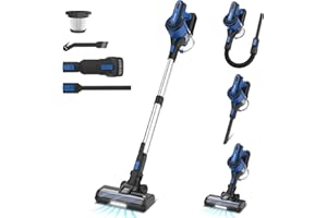 POWEART Cordless Vacuum Cleaner, 30Kpa 350W Lightweight Cordless Stick Vacuum, Powerful 8-in-1 Self-Standing Rechargeable Battery Vacuum Up to 45mins Runtime for Hardfloor Carpet Pet Hair Home-Blue
