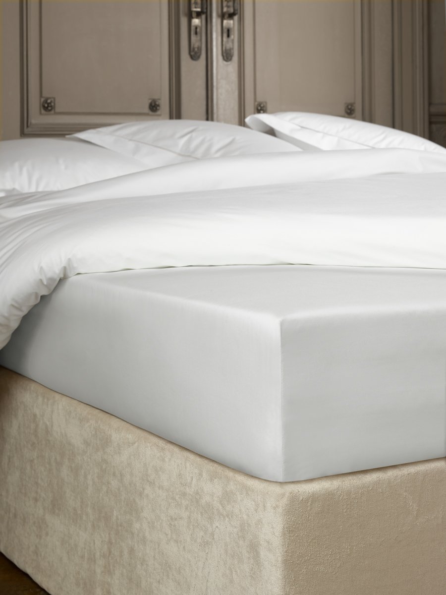 De Witte Lietaer Bumblebee Luxury Percale Cotton Fitted Sheet, Cotton, Argent Gris Clair, 160 x 200 x 40 cm