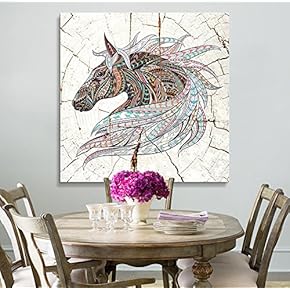 Square Colorful Tribal Horse Wood Effect