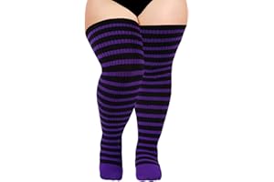 Moon Wood Plus Size Thigh High Socks for Women Knit Cotton Extra Long Halloween Over the Knee High Socks Leg Warmers