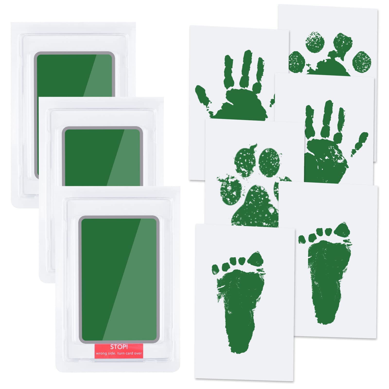 Vicloon Baby Hand and Footprint Kit, Inkless Print Kit with 3 Ink Pads and 6 Imprint Cards, Green, 16.8 cm x 12.5 cm