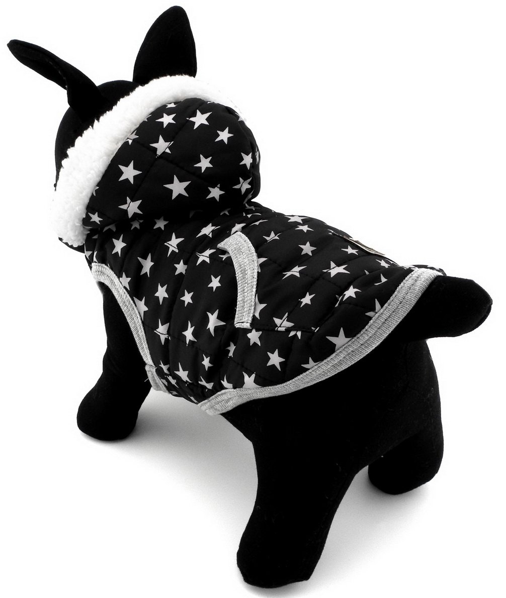 Ranphy Small Dog Cat Jacket Hoodie for Puppy Cats Fleece Lined Winter Vest Coat Hooded Sweatshirt Pet Costume Yorkie Clothes Black Stars L