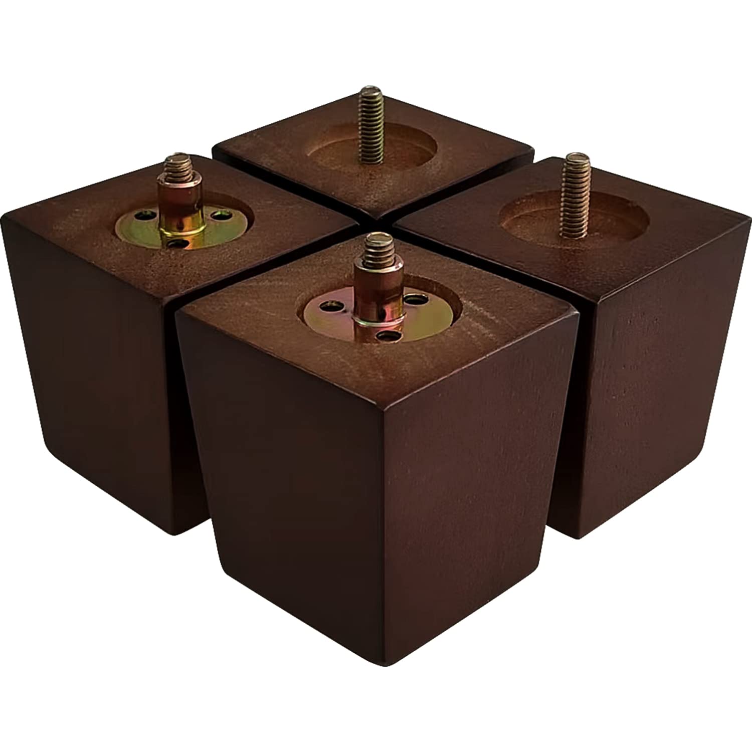 GOSCHE Wood Sofa Legs Set of 4, Square Brown 7.6cm Furniture Legs Wooden, Wood Cabinets Feet with Mounting Plate, Screws, Anti-Slip Mats for Sofa bed Coffee Table Chair Cupboard Nightstand