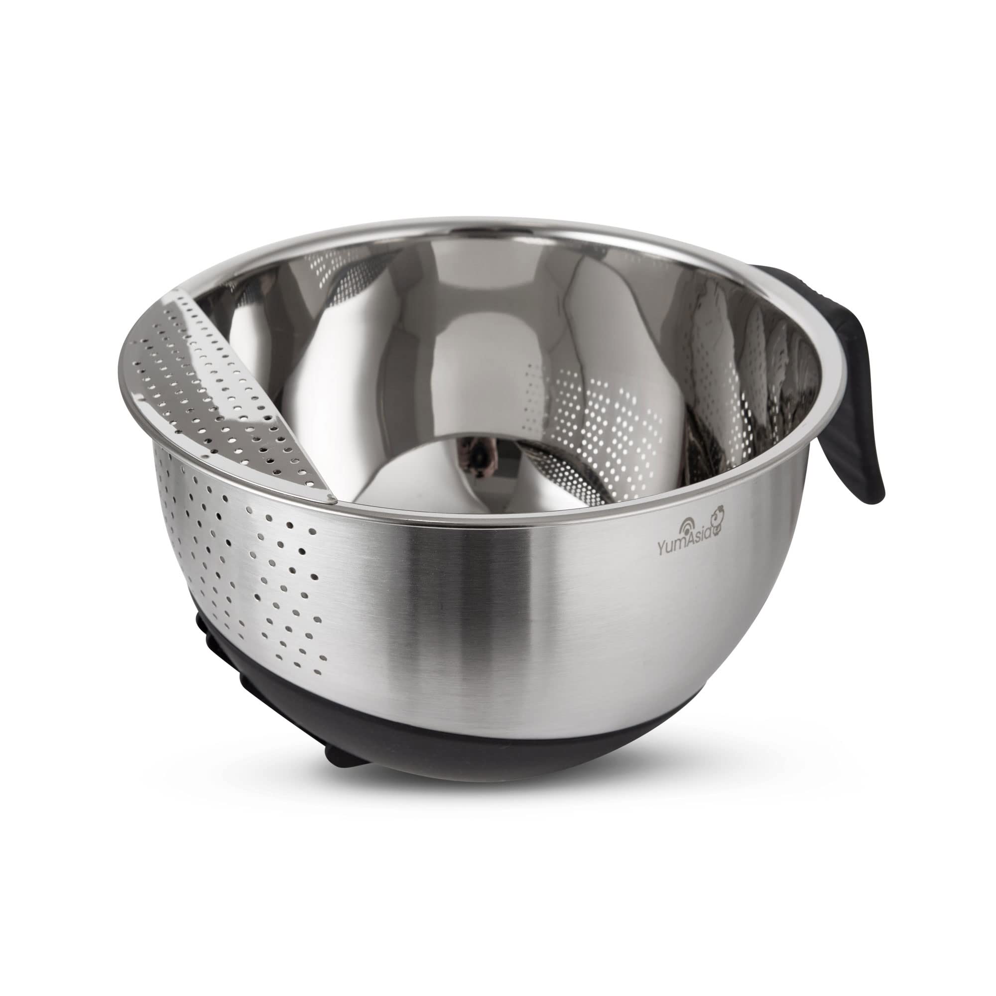 Yum Asia 304 Stainless Steel Rice Washing Bowl (22cm) with Silicone Base and Handle