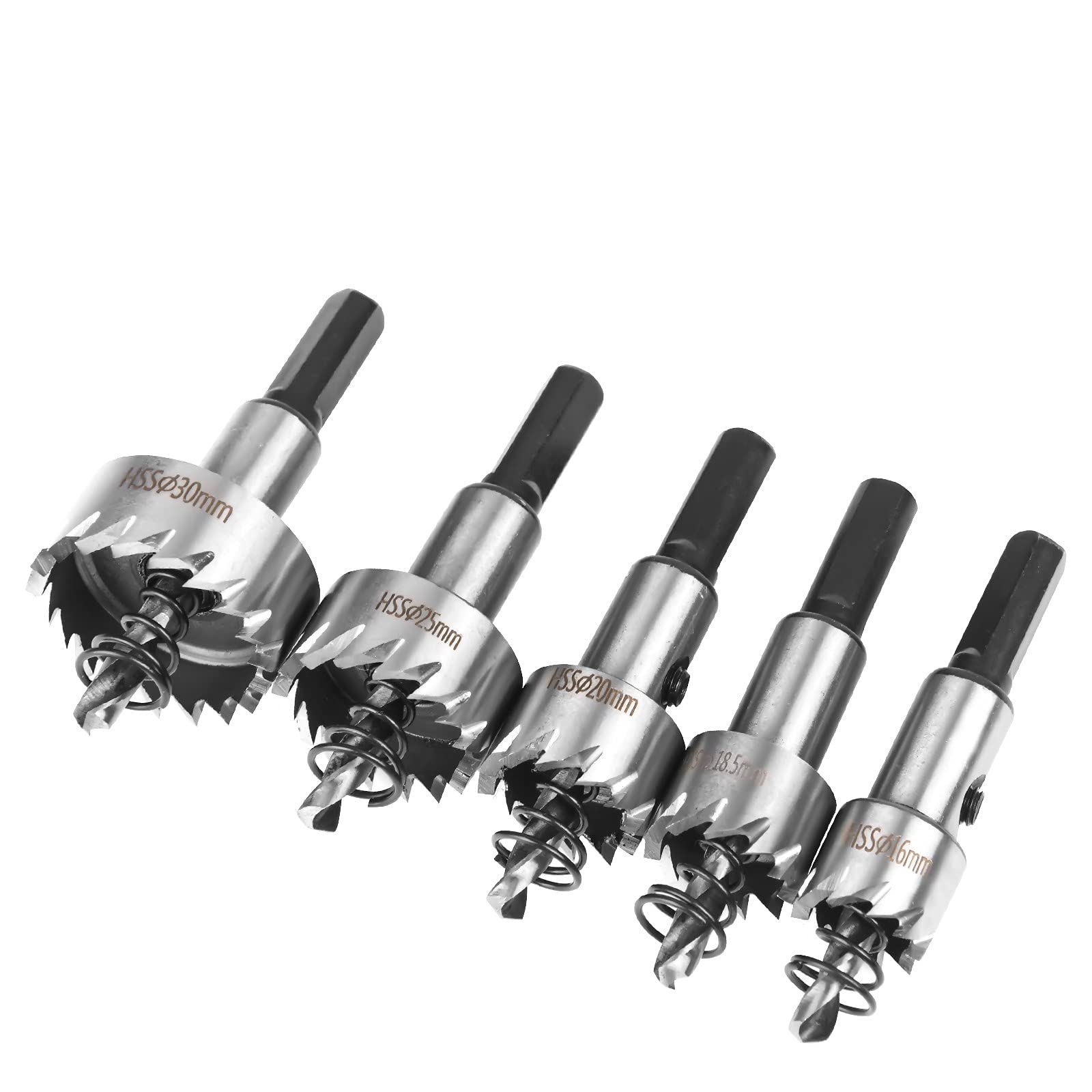 flintronic HSS High Speed Steel Hole Saw,5 pcs 16/18.5/20/25/30 MM HSS Tip Hole Saw Set, Stainless Steel High Speed Steel Metal Alloy Tool, for Wood, Plastic, Metal