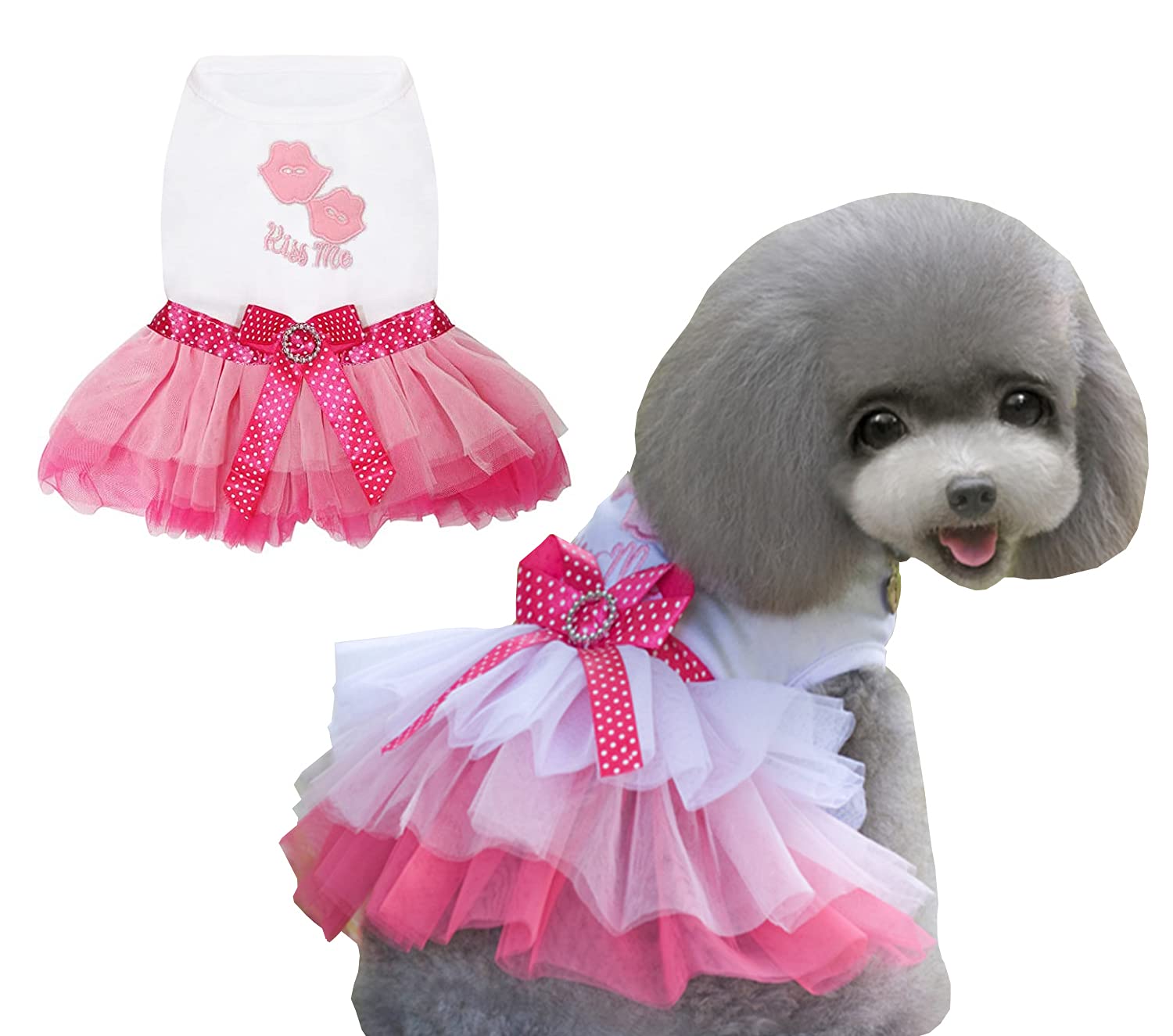 Dog Dress Luxury Puppy Skirt Clothes Princess Dresses Wedding Evening Tutu Skirt Red Lips Bowknot Dress for Small Dog Girl S Red