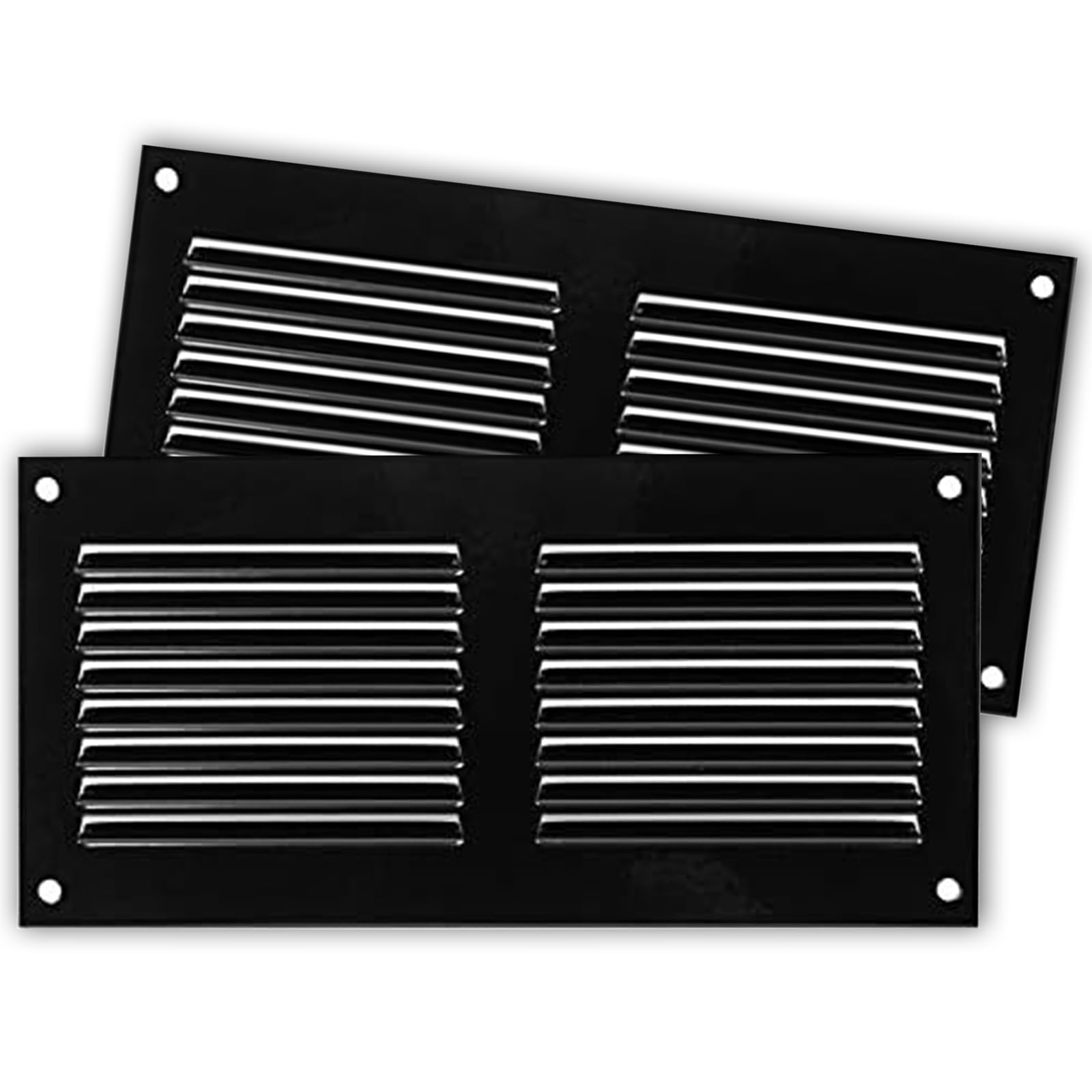 2-Pack 8" x 4" Inch / 200 x 100 mm Black Air Vent Cover - Steel Return Air Grilles for Ceiling, Wall and Sidewall with Insect Mesh Screen - Fresh Air Intake Vent - HVAC, Soffit Vent, Gable Vent — image 1