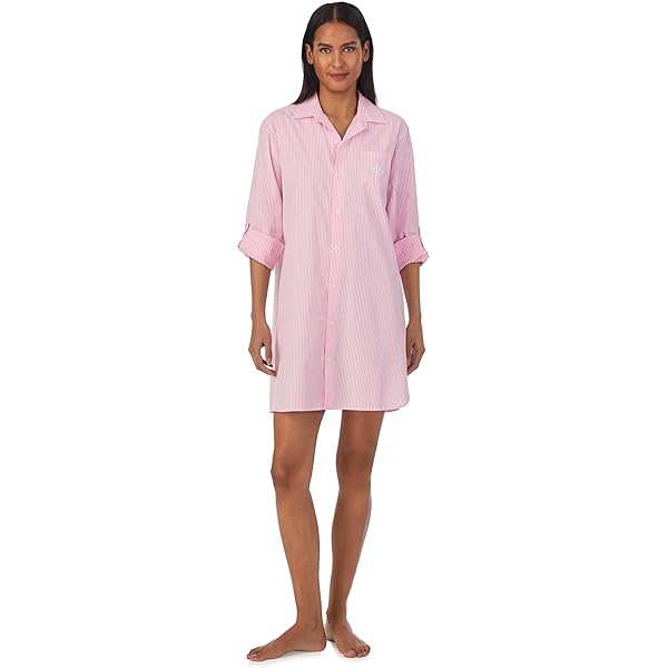 Lauren Ralph Lauren Knit Double Strap Button Neck Gown Pink Stripe