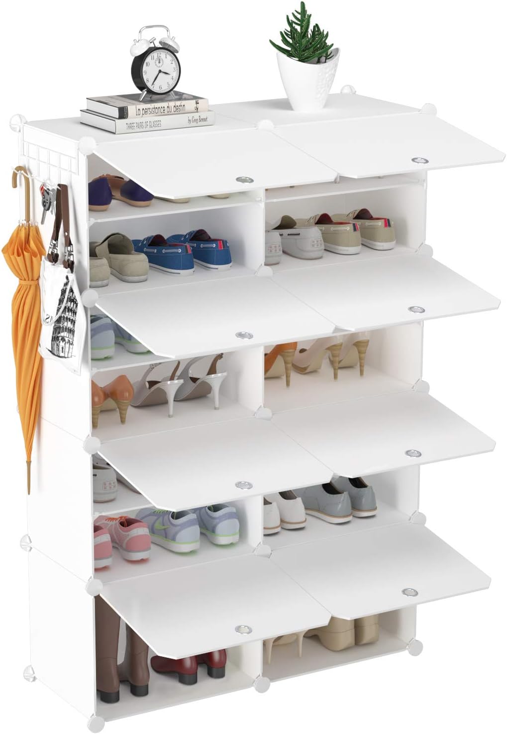 HOMIDEC Shoe Rack, 2 x 7 Tier Shoe Storage 28 Pair Plastic Shoe